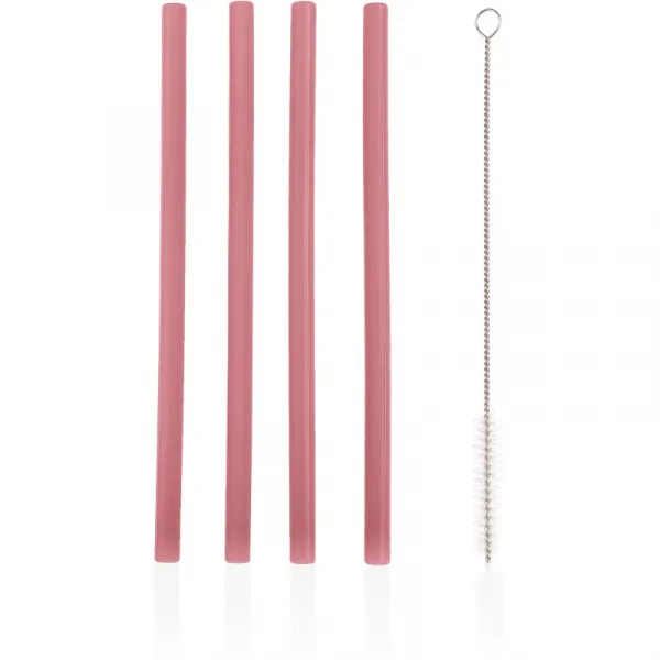 Zopa Silicone Straw silikónová rúrka + kefa 6 m+ Old Pink 4 ks