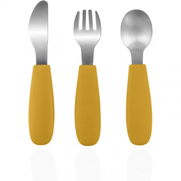 Zopa Silicone Children's Cutlery príbor 6 m+ Mustard Yellow 3 ks