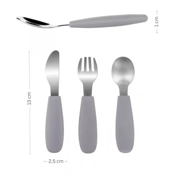 Zopa Silicone Children's Cutlery príbor 6 m+ Dove Grey 3 ks