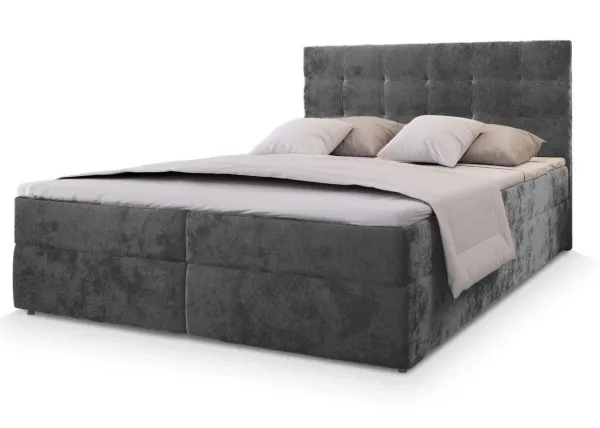 Čalúnená posteľ boxspring GLORIEN VELVET 160x200 cm sivá Matrac: Bonell pružinová matrac
