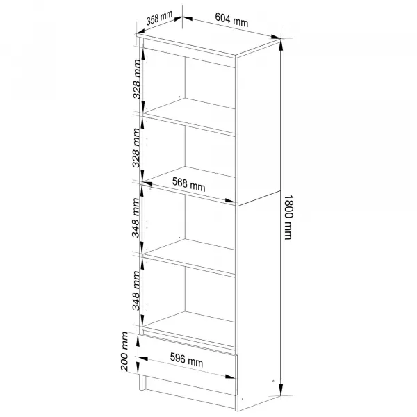 Ak furniture Kancelársky regál Rexa 60 cm 1 zásuvka a 4 police biely