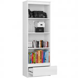 Ak furniture Kancelársky regál 60 cm 1 zásuvka a 4 police biely lesk