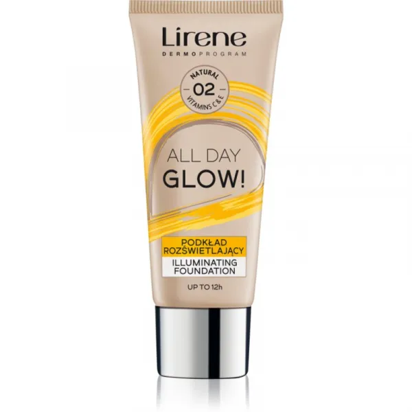 Lirene ALL DAY GLOW! rozjasňujúci fluidný make-up pre dlhotrvajúci efekt odtieň 02 Natural 30 ml
