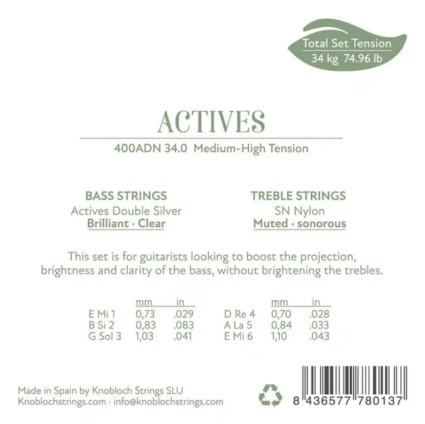 Knobloch ACTIVES Double Silver SN Nylon Medium-High Tension 34.0