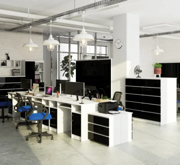 Ak furniture Volně stojící psací stůl Ana 124 cm bílý/černý lesk