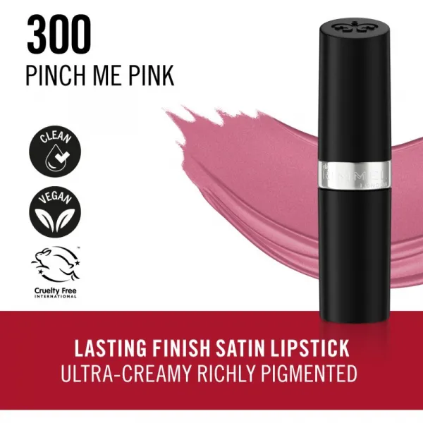 Rimmel Lasting Finish dlhotrvajúci rúž odtieň 300 Pinch Me Pink 4 g