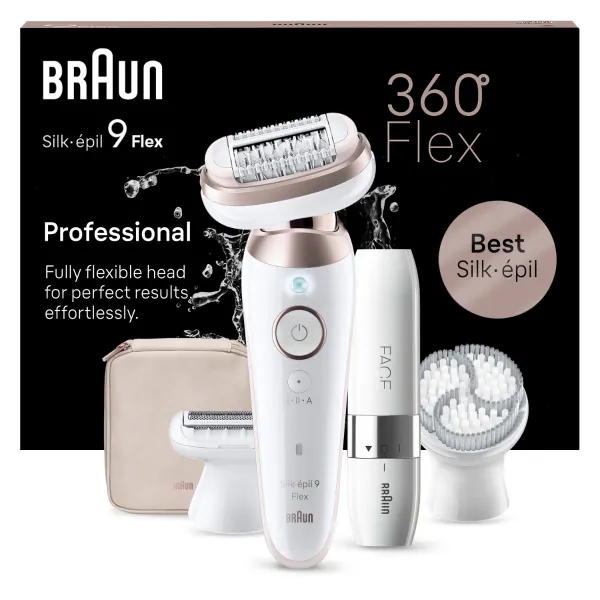 Braun Silk-épil 9 9360 Flex epilátor s plne flexibilnou hlavou na nohy, telo a podpazušie 1 ks