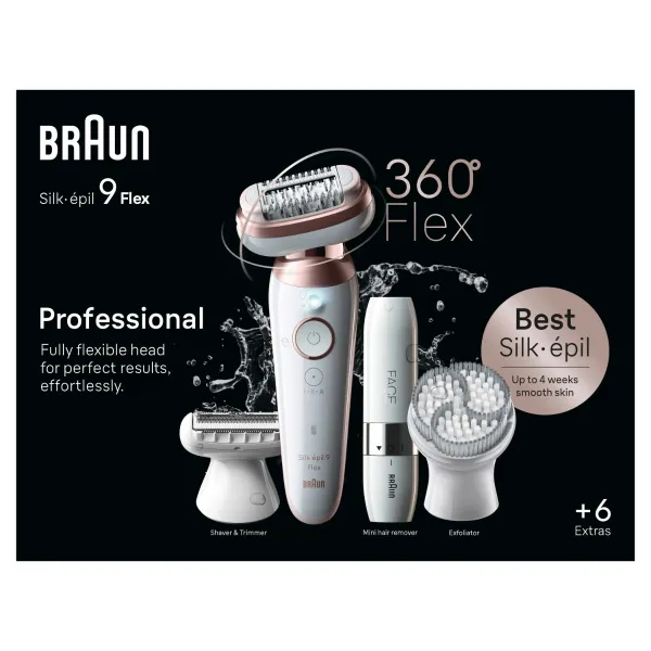 Braun Silk-épil 9 9360 Flex epilátor s plne flexibilnou hlavou na nohy, telo a podpazušie 1 ks