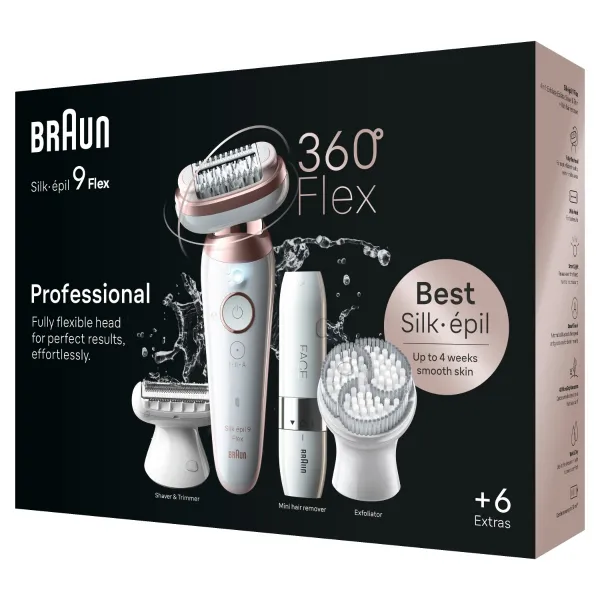 Braun Silk-épil 9 9360 Flex epilátor s plne flexibilnou hlavou na nohy, telo a podpazušie 1 ks