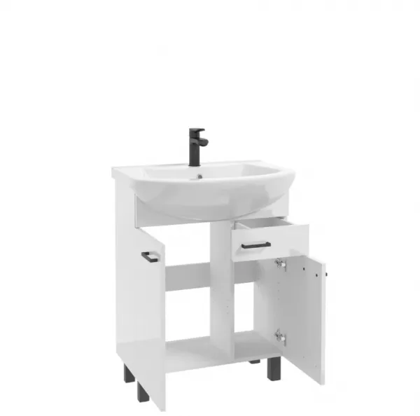 ArtDef Kúpeľňová skrinka NOVELTY White D65 2D1S s umývadlom Tomaso 65 | 65 cm