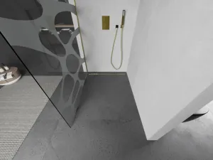 MEXEN/S - KIOTO Sprchová zástena WALK-IN 70x200 cm 8 mm, zlatá, biely vzor 800-070-101-50-97