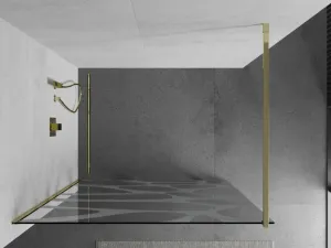 MEXEN/S - KIOTO Sprchová zástena WALK-IN 90x200 cm 8 mm, zlatá, biely vzor 800-090-101-50-97