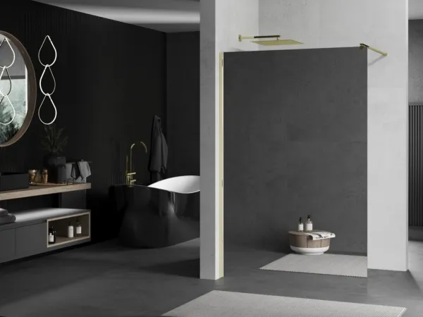 MEXEN/S - KIOTO Sprchová zástena WALK-IN 100x200 cm 8 mm, zlatá, zrkadlové sklo 800-100-101-50-50