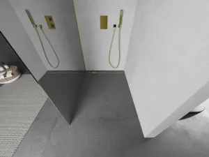 MEXEN/S - KIOTO Sprchová zástena WALK-IN 70x200 cm 8 mm, zlatá, zrkadlové sklo 800-070-101-50-50