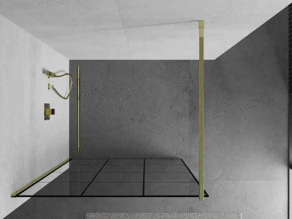 MEXEN/S - KIOTO Sprchová zástena WALK-IN 100x200 cm 8 mm, zlatá, čierny vzor 1 800-100-101-50-77