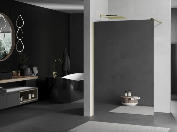 MEXEN/S - KIOTO Sprchová zástena WALK-IN 120x200 cm 8 mm, zlatá, zrkadlové sklo 800-120-101-50-50