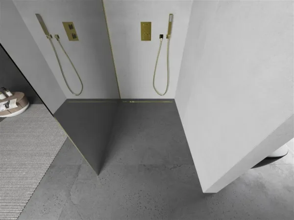 MEXEN/S - KIOTO Sprchová zástena WALK-IN 100x200 cm 8 mm, zlatá, zrkadlové sklo 800-100-101-50-50