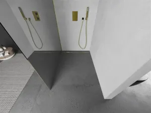 MEXEN/S - KIOTO Sprchová zástena WALK-IN 100x200 cm 8 mm, zlatá, zrkadlové sklo 800-100-101-50-50