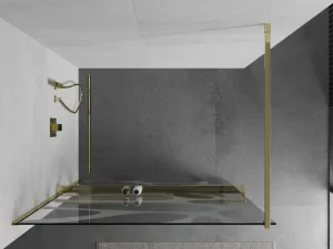 MEXEN/S - KIOTO Sprchová zástena WALK-IN s poličkou a držiakom uterákov 80 x 200, transparent/bialy vzór 8 mm, zlatá 800-080-121-50-97