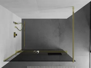 MEXEN/S - KIOTO Sprchová zástena WALK-IN s poličkou a držiakom uterákov 70 x 200, grafit 8 mm, zlatá 800-070-121-50-40