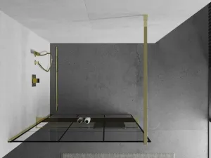 MEXEN/S - KIOTO Sprchová zástena WALK-IN s poličkou a držiakom uterákov 100 x 200, transparent/čierna 8 mm, zlatá - 800-090-121-50-77 800-100-121-50-77