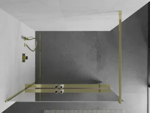 MEXEN/S - KIOTO Sprchová zástena WALK-IN s poličkou a držiakom uterákov 80 x 200, zrkadlové 8 mm, zlatá 800-080-121-50-50