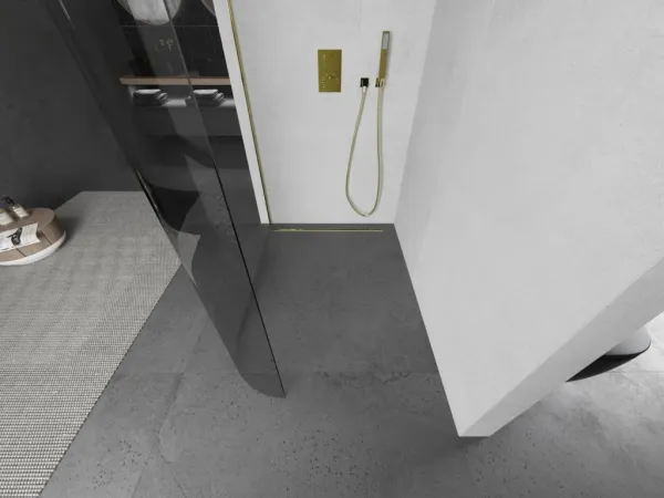 MEXEN/S - Kioto Sprchová zástena WALK-IN zaoblená 100 x 200, transparent 8 mm, zlatá 800-100-101-50-06