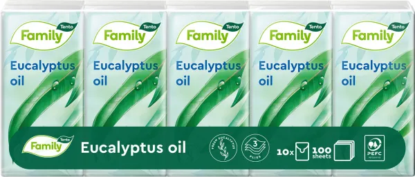 Tento Family Sensitive Eucalyptus Oil hygienické vreckovky 3 vrstvové 10 x 10 ks