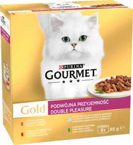 GOURMET GOLD Multipack 12(8x85g) hovädzie s kuraťom/králik s pečeňou/morské ryby so špenatom/kačica s morkou