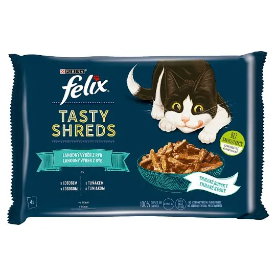 FELIX kapsičky tasty shreds losos/tuniak v šťave 4 x 80 g