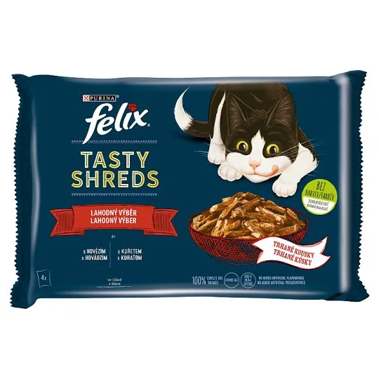 FELIX kapsičky tasty shreds hovädzie / kura v šťave 4 x 80 g