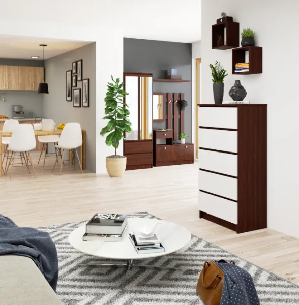 Ak furniture Komoda Kuba 60 cm - 5 zásuviek wenge/biela