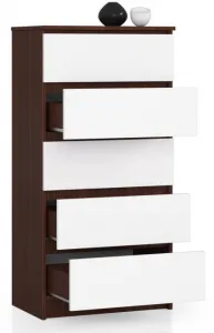Ak furniture Komoda Kuba 60 cm - 5 zásuviek wenge/biela