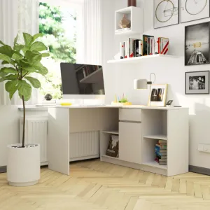 Ak furniture Rohový psací stůl B-17 s komodou bílý