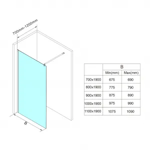 AQUALINE - WALK-IN zástěna jednodílná k instalaci na zeď, 1100x1900 mm WI110