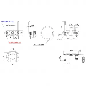 VERSI podomietková sprchová batéria s ručnou sprchou, 2 výstupy, chróm RV052