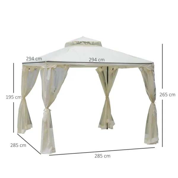 Outsunny Zahradní altán s moskytiérou, 3 x 3 m, krémově bílý