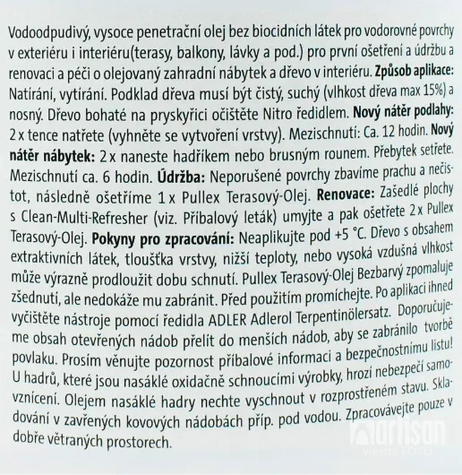 ADLER Pullex Gartenöl - olej na WPC terasy 2.5 l Bezfarebný