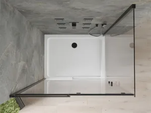 MEXEN/S - Omega sprchovací kút 130x80, transparent, čierna + biela vanička so sifónom 825-130-080-70-00-4010B