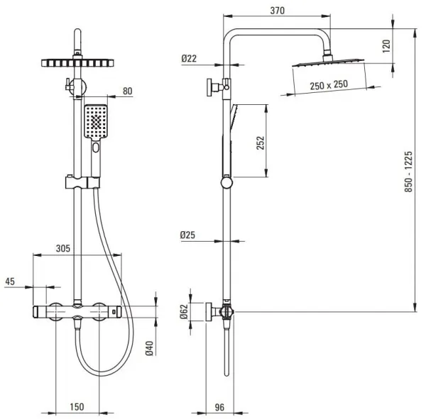 DEANTE - Therm chróm - Sprchový stĺp, so sprchovou batériou, termostat NAC_04HT