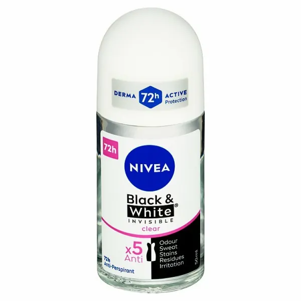 Nivea Invisible Black & White Clear guličkový antiperspirant pre ženy 50 ml