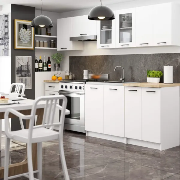 Ak furniture Kuchyňská linka Olivie 2,4 m prosklená dub sonoma/bílá
