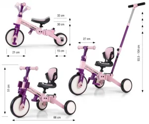 Detská trojkolka 5v1 Milly Mally Optimus Max s vodiacou tyčou pink