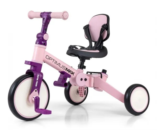 Detská trojkolka 5v1 Milly Mally Optimus Max s vodiacou tyčou pink
