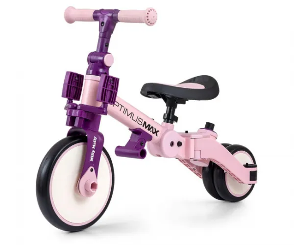 Detská trojkolka 5v1 Milly Mally Optimus Max s vodiacou tyčou pink