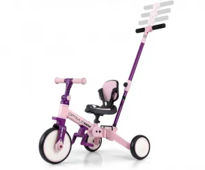 Detská trojkolka 5v1 Milly Mally Optimus Max s vodiacou tyčou pink
