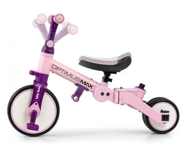 Detská trojkolka 5v1 Milly Mally Optimus Max s vodiacou tyčou pink