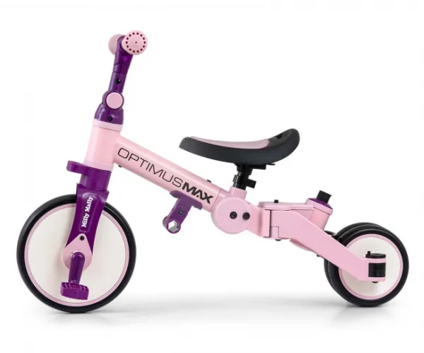 Detská trojkolka 5v1 Milly Mally Optimus Max s vodiacou tyčou pink