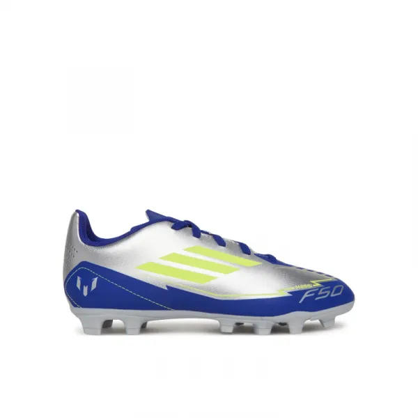 Chlapčenské futbalové kopačky outdoorové ADIDAS F50 Club Messi K FG silver metallic solar yellow lucid blue