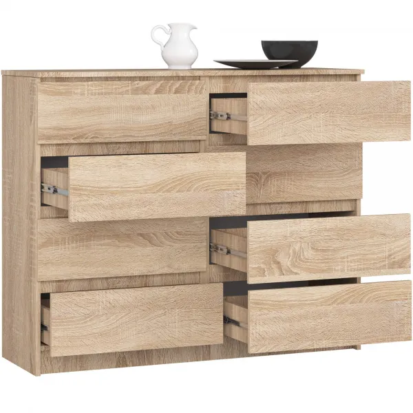 Ak furniture Komoda Kuba 120 cm 8 zásuviek dub sonoma